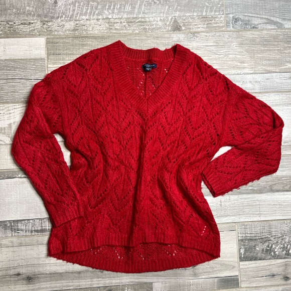 AMERICAN EAGLE V Neck Knit Pullover red Sweater - Picture 6 of 11